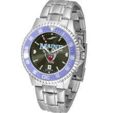 Maine Black Bears Competitor AnoChrome Men's Watch with Steel Band and Colored Bezel