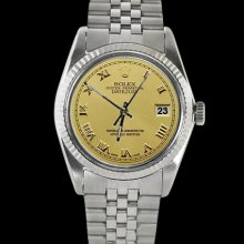 Men datejust watch fluted bezel SS jubilee bracelet champagne roman dial rolex