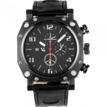 men gents quartz movement black leather band wristwatch wrist watch wa