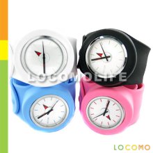 Men Lady Flexible Slap Snap Band Dial Sport Watch Pink