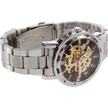 Men Skeleton Transparent Mechanical Stainless Steel Case Classic Wrist Watchgood