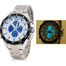 Men's Analog & LED Digital Display 30m Waterproof Sports Watch WH-1103 (White)