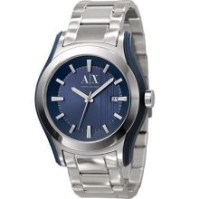 Men's Armani Exchange A/x Silver Bracelet Blue Dial Watch Ax2074