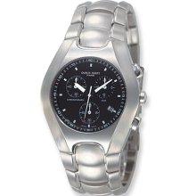 Mens Charles Hubert Stainless Steel Black Dial Chronograph Watch No. 3573-B