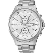 Men's Chronograph Stainless Steel Case and Bracelet Silver Tone Dial Date Displa