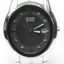 Mens Citizen Eco Drive Black Dial Stainless Steel Wrist Watch W233009