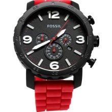 Men's Classic Sport Nate Stainless Steel Case Red Silicone Bracelet Ch