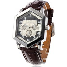 Men's Cool Design Leather Quartz Analog Wrist Watch (Brown)