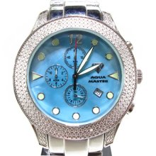 Mens Diamond Aqua Master Watch Round Cut H Color Blue Royale 0.20ct