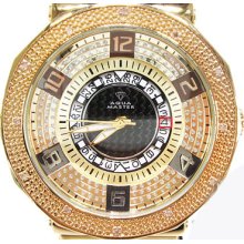 Mens Diamond Aqua Master W-300 Leather Watch Yellow Round Cut 0.60ct