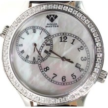 Mens Diamond Aqua Master Leather Watch W-141 Round Cut H Color 2.45ct