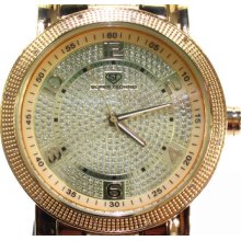 Mens Diamond Super Techno Watch Yellow Stainless Steel I-5496 0.12ct