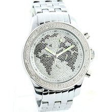 Mens Diamond Watch Worldmap 0.20 ct Black White