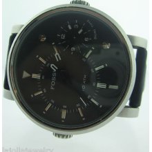 Mens Fossil 4244 Black Big Leather Watch