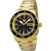 Men's Gold Tone Stainless Steel Seiko 5 Sports Automatic Black Dial Bezel