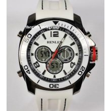 Mens Henley Large Analogue Digital White Sports Watch, Alarm, Light, Chronograph