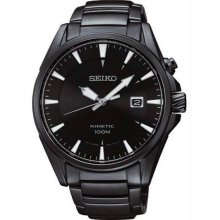 Men's Kinetic Black Stainless Steel Case and Bracelet Black Tone Dial Date Displ