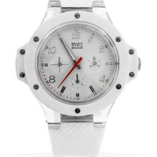 Men's Modern White And Chrome Analog Face Rubber Strap Sport Watch