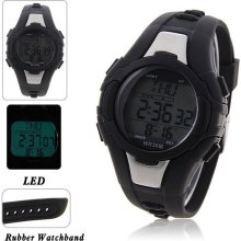 mens new MY PULSE black&white digital watch silicone band backlight running