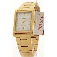 Mens Pulsar Gold Tone Stainless Steel Date Dress Watch PXDB28