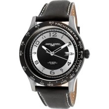 Men's Silver and Black Dial Black Genuine Leather ...