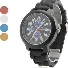 Men's Sports Style Silicone Quartz Analog Wrist Watch (Black)