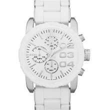 Men's Stainless Steel Case Silicone Bracelet Chronograph White Dial