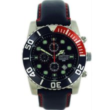 Men's Stainless Steel Ocean Master Diver Chronograph Black Dial Bezel Red Accent