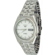 Men's Stainless Steel Seiko 5 Automatic White Dial