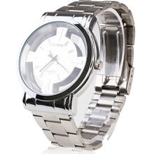 Men's Stainless Steel Wrish with Watch Hollow Out Designed Face - White