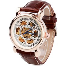 Men's Stylish PU Leather Style Automatic Analog Wrist Watch (Brown)