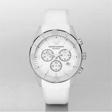 Men's Watch Ar1435 White Ceramic Pu Band Chronograph Date