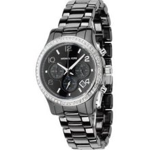 Michael Kors Ladies Ceramic Case and Bracelet Black Dial Chronograph Date Display MK5470