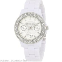 Michael Kors Ladies Mk5458 White Band Multifunctions Crystals Watch