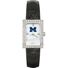 Michigan Wolverines Ladies Allure Watch Black Leather Strap