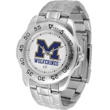 Michigan Wolverines Logo- Mens Sport Steel Watch