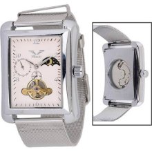 Minoir, Mans Rectangular, Automatic, Silver Tone Wristwatch, Mesh Strap Bnib