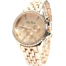 Mk Style Vice Versa Crystal Bezel Bracelet Watch- Rosegold