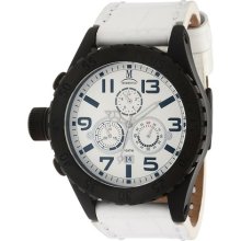 Momentus Stainless Steel White Leather Band White Dial Black Ion ...