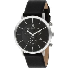 Momentus Stainless Steel with Black Leather Band & Black Dial Me ...