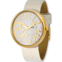 Moog Gold-plated Round White Dial Watch W/ (av-18g)white Band