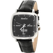 Moschino Gents Quartz Fashion Black Leather Dress Watch MW0180