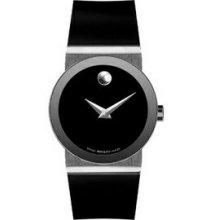 Movado Ladies Watch With Black Pvd Case And Rubber Strap