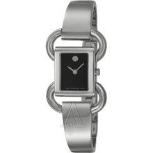 Movado Linio Ladies Bangle Watch Black Dial Steel 0606471