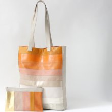 Multicolor Leather Tote with matching clutch, apricot cotton lining, shoulder bag, patchwork bag, laptop bag, handbag