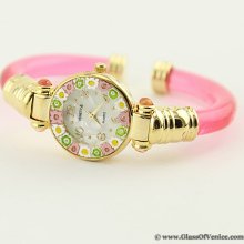 Murano Glass Murano millefiori bangle watch - coral pink