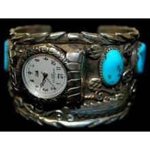 Navajo Lady's Sterling Turquoise Watch Cuff