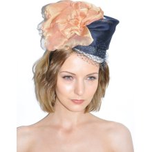 Navy, orange and cream hat head piece, vintage inspired