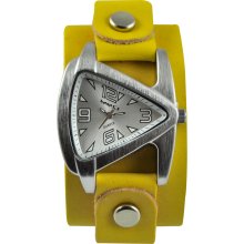 Nemesis Women's Silver Small Triangle Yellow Leather Strap Watch (Yellow)