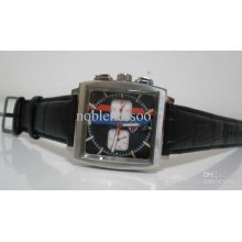 New Black Dial Blue Stainless Steel Automatic Leather Strap Luxury M